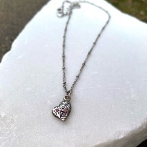 Brighton Sterling Silver Charn Heart Necklace Crystal Floral and Sun Accents